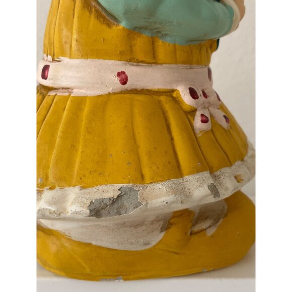 Vintage Girl Holding Flower COIN BANK Japan Ceramic Chalkware 1960's Decor AS IS - Picture 13 of 16